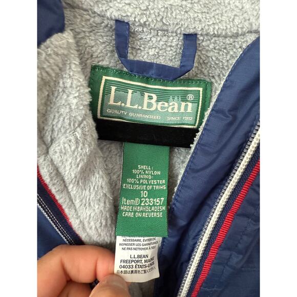 LL Bean Blue Water Resistant Fleece Lined Full Zip LongSleeve Jacket w/Hoodie-10 - Picture 6 of 8